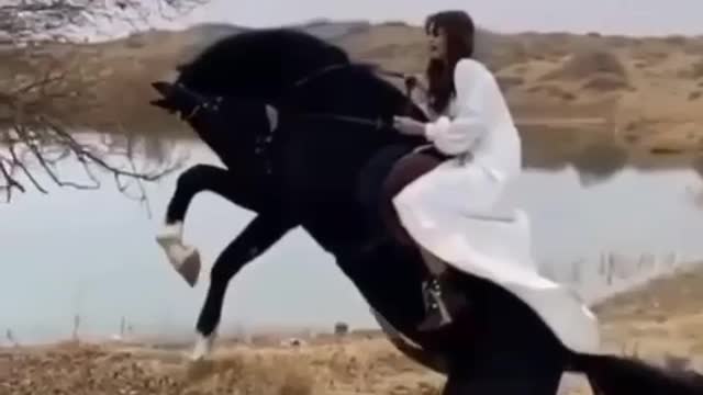 The girl saddled the horse.