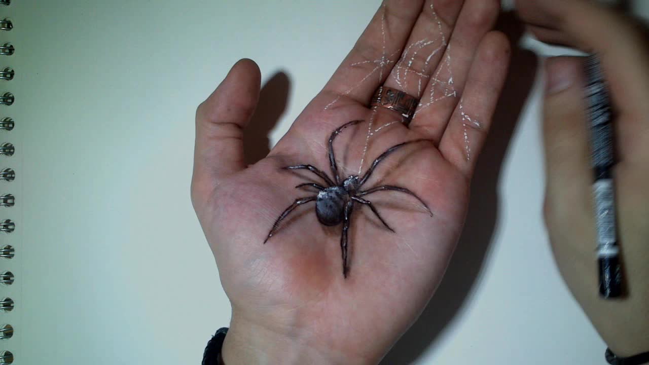 A Cool Drawing Of A Hyper-Realistic Spider On My Hand