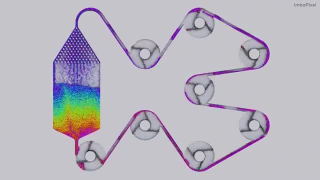Particle fluid. Impeller. Simulation