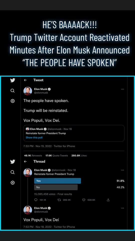 Trump Twitter Account Reinstated Minutes After Elon Musk Declares "The People Have Spoken"