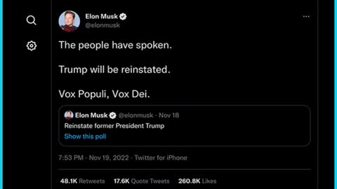 Trump Twitter Account Reinstated Minutes After Elon Musk Declares "The People Have Spoken"