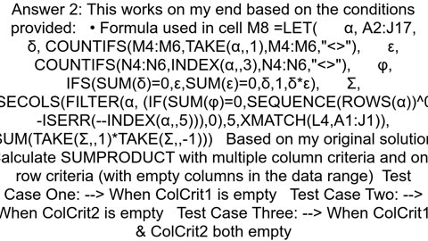 Calculate SUMPRODUCT with multiple column criteria and one row criteria with empty columns and text