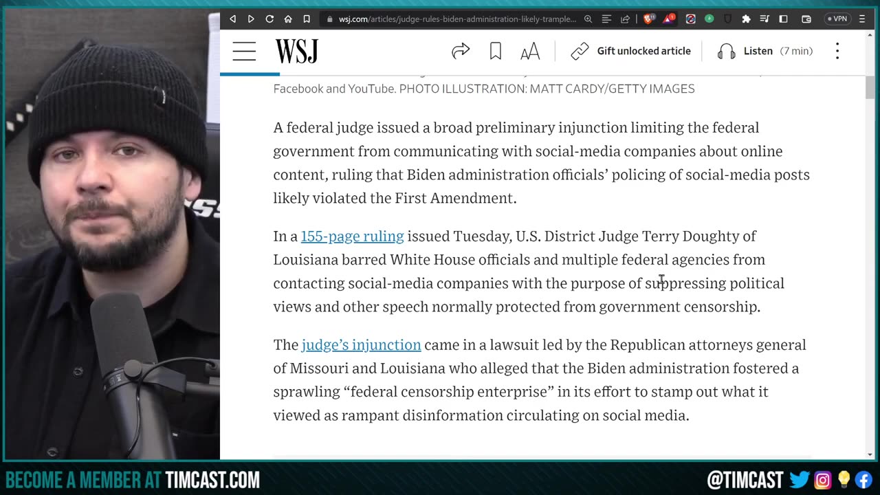 Judge BARS Biden Admin From Contacting Big Tech Over CENSORSHIP Of Conservatives, Democrats FURIOUS