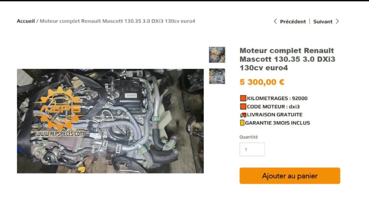 AEPSPIECES.COM - Moteur complet Renault Mascott 130.35 3.0 DXi3 130cv euro4