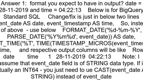 Format event_date and event_timestamp Big query while querying data in custom query