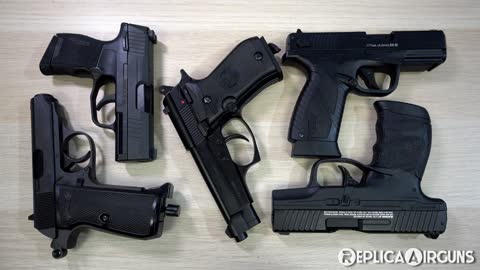 Compact CO2 Blowback BB Pistol Table Top Comparison PPKS - PPS M2 - Mod 84FS - P365 - BP9CC