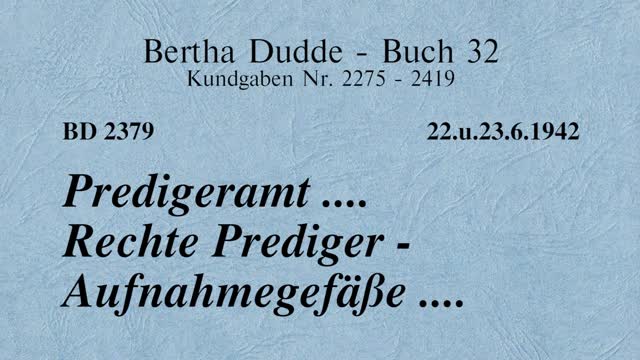 BD 2379 - PREDIGERAMT .... RECHTE PREDIGER - AUFNAHMEGEFÄSSE ....