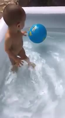 Charlies first swim - A cold dip in the pool at 10 in the morning