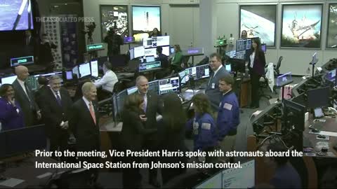 Vice President Kamala Harris speaks with astronauts