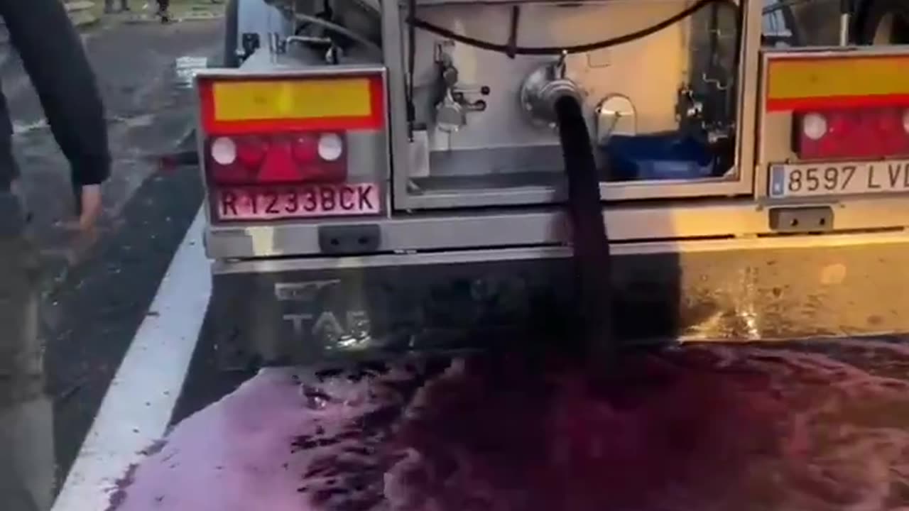 France Protests Truckers in solidarity with the Farmers are dumping foreign wine imports.