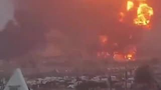 Oil Tanks at the Port of Ras Isa in Western Yemen seen Exploding After Israeli airstrike