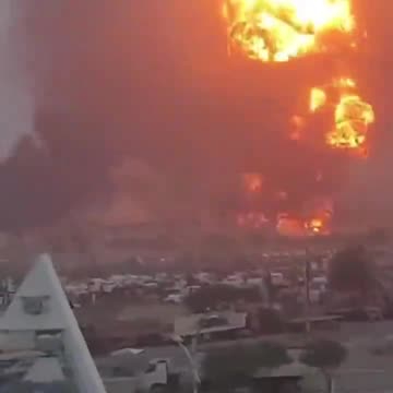 Oil Tanks at the Port of Ras Isa in Western Yemen seen Exploding After Israeli airstrike