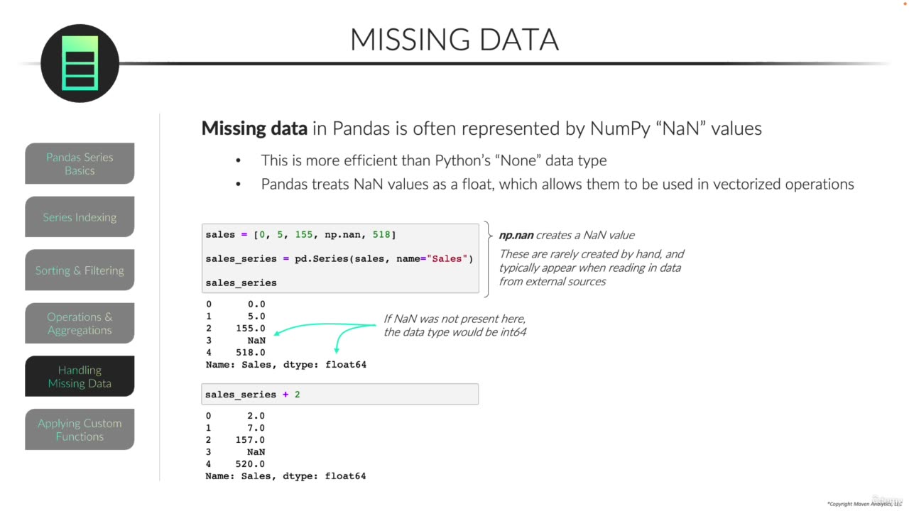 Missing Data Representation in Pandas/Pandas Series video 23