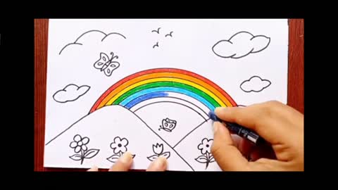 how to draw a Rainbow scenery drawing