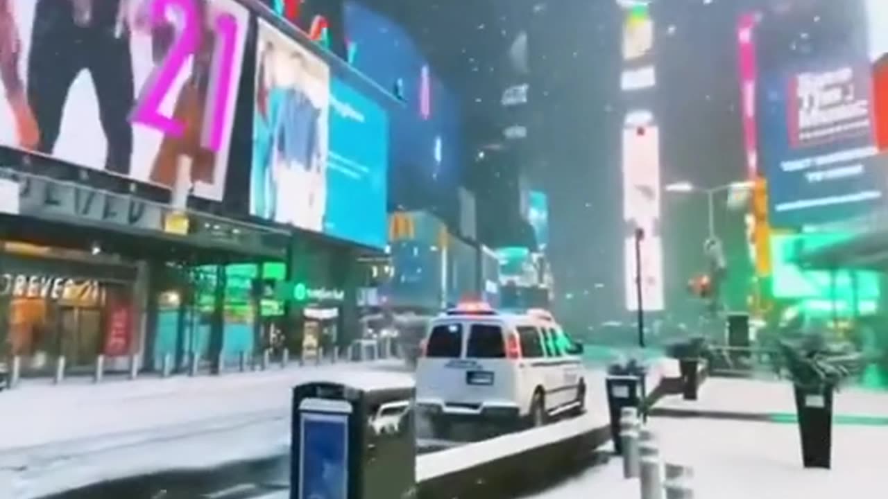 Snowfall in Times Square New York.