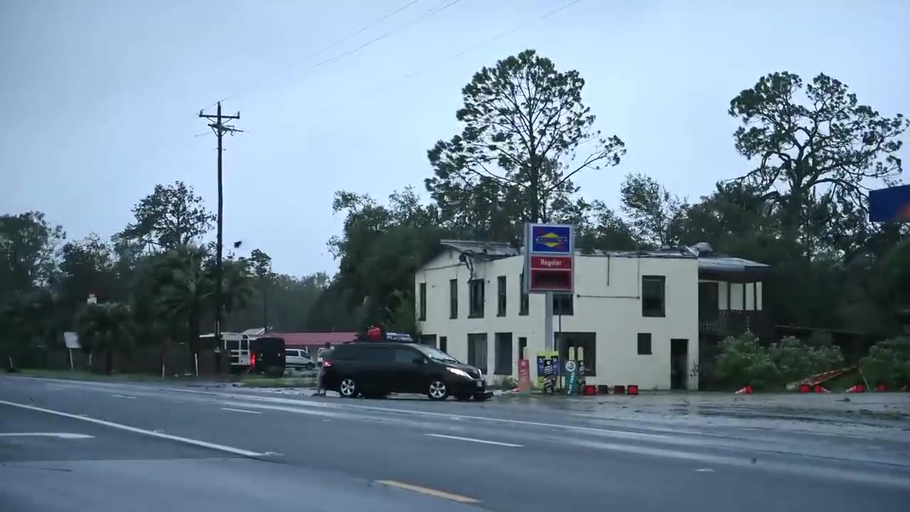 Extreme Hurricane Idalia Destroys A Gas Station In Perry, Florida