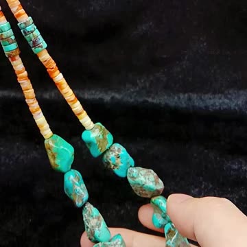 Natural turquoise spiny oyster and free-shape stone pendant handmade gemstone necklace06