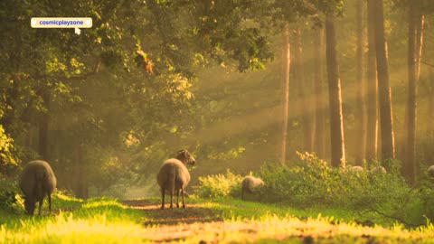 Enchanting Encounters:🐑 Sheep in the Serene Forest"