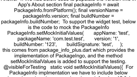 How to test a method that uses package_info in Flutter