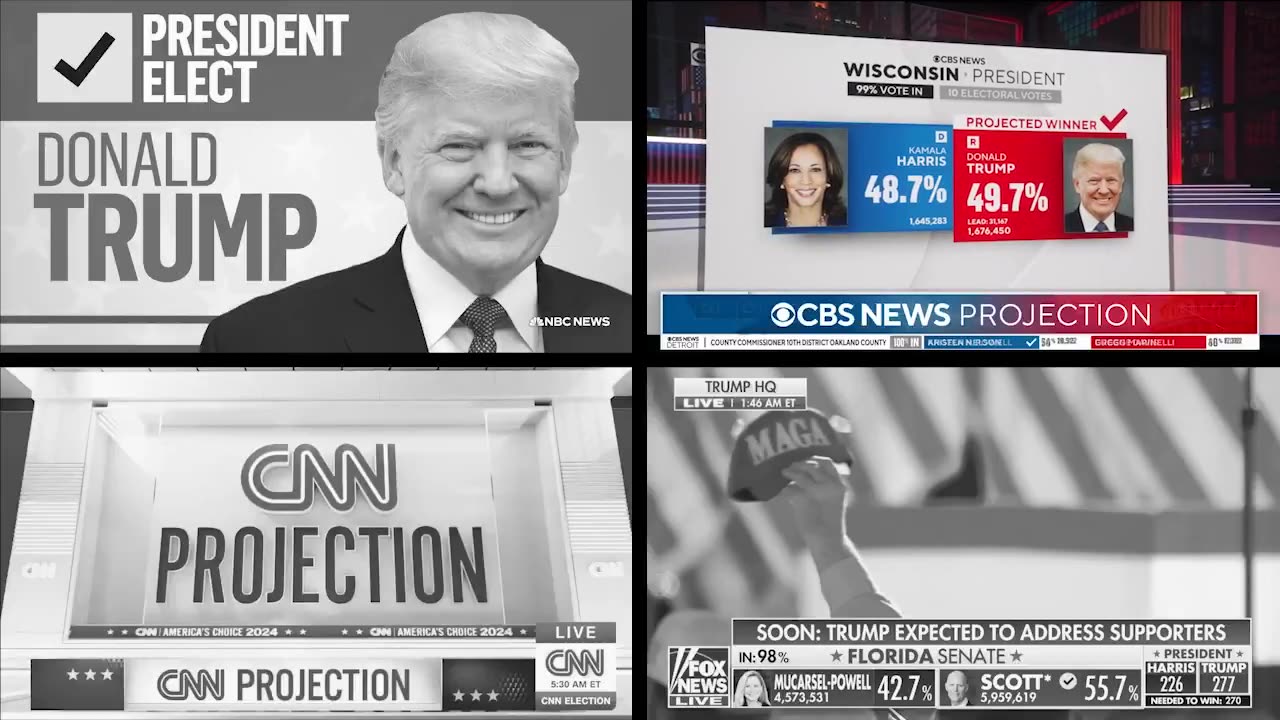 The exact moments NBC, CBS, CNN, and Fox called the election for President Donald J. Trump