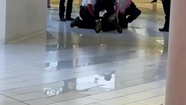 A bunch of Paul Blarts taking down a guy in Mall Of America.