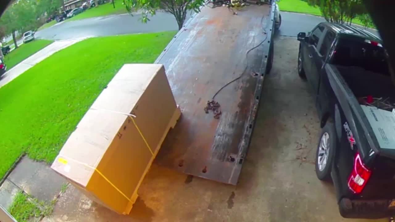 Sudden Lightning Strike Sends Two Grown-ups Running In Fear - Security Cam Footage