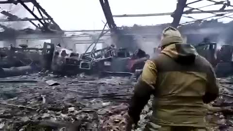 Rocket attack on the hangar with equipment