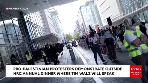 Pro-Palestinian Protesters Demonstrate Outside HRC Annual Dinner Where Tim Walz Will Speak