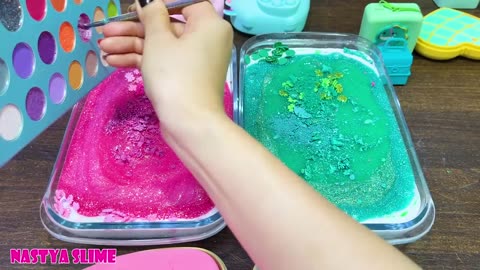 PINK vs MINT!!! Mixing random into GLOSSY slime!!!Satisfying Slime Video