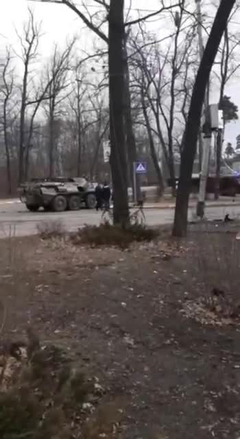 Abandoned armored personnel carriers and vehicles of the Armed Forces of Ukraine in Bucha, where