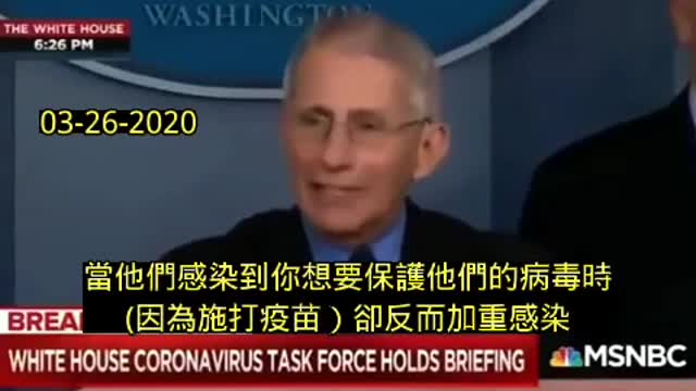 我有證據 03-26-20弗奇説的疫苗會有「動物實驗」以確保安全，ADE效應將使疫情更糟！