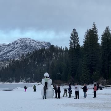 Huge snowman at Hume Lake California 2023 winter camp