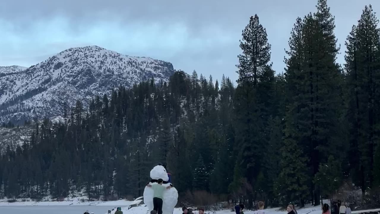 Huge snowman at Hume Lake California 2023 winter camp