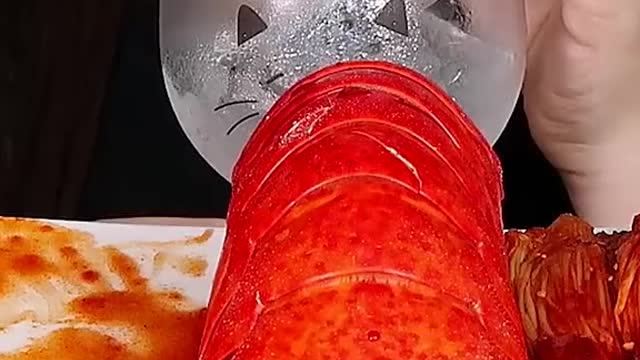 Spicy Enoki Mushrooms Salmon Lobster #zoeyasmr #zoeymukbang #bigbites #mukbang #asmr #food #먹방 #틱톡푸드