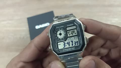 Casio AE-1200WHD-1AV World Time Series Square Shape Wrist Watch | James Bond Style Wrist Watch