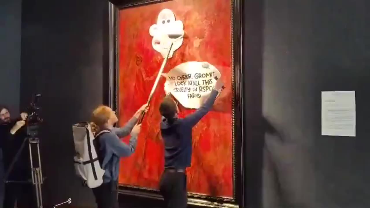 ANIMAL ACTIVISTS ATTACK THE FIRST OFFICIAL PORTRAIT OF KING CHARLES.