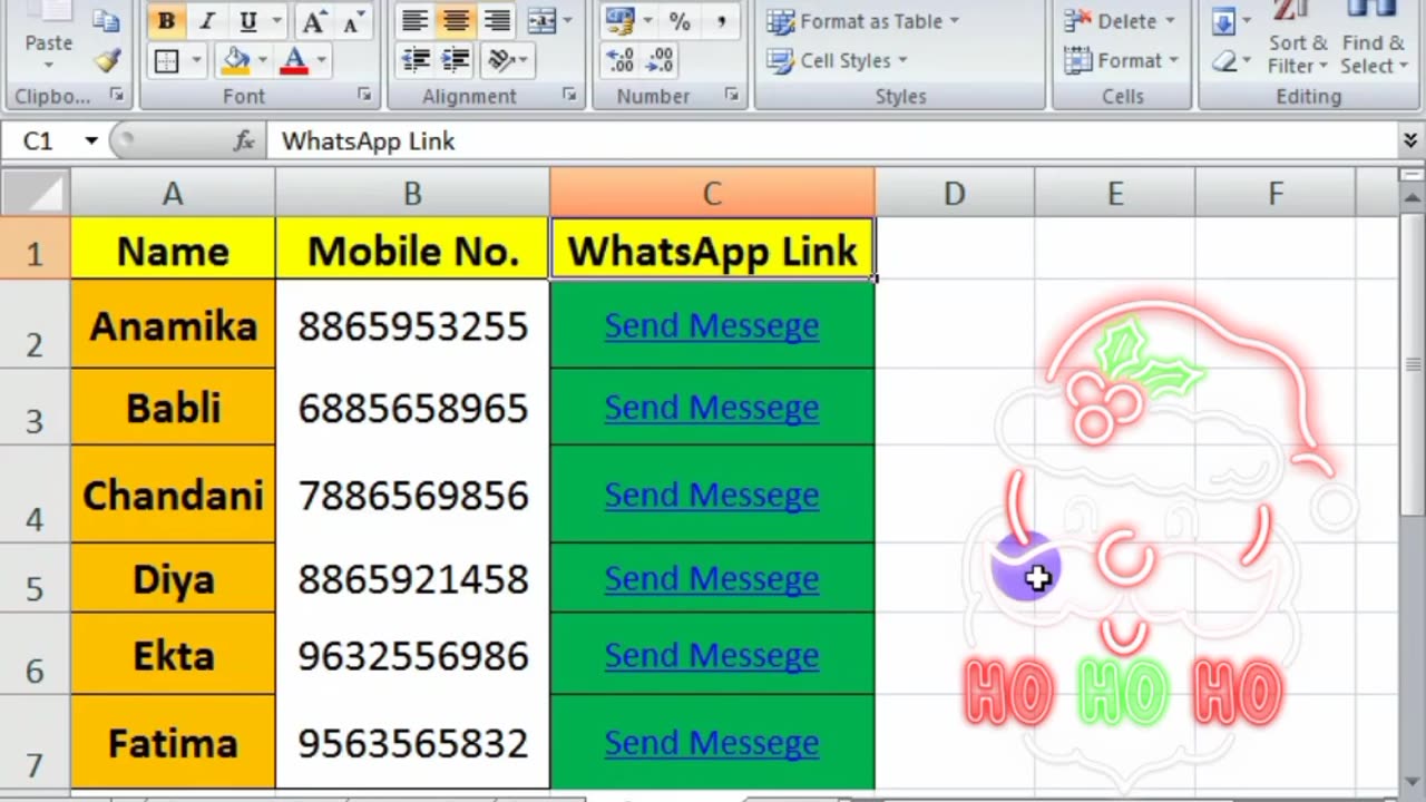 WhatsApp Link in Ms Excel