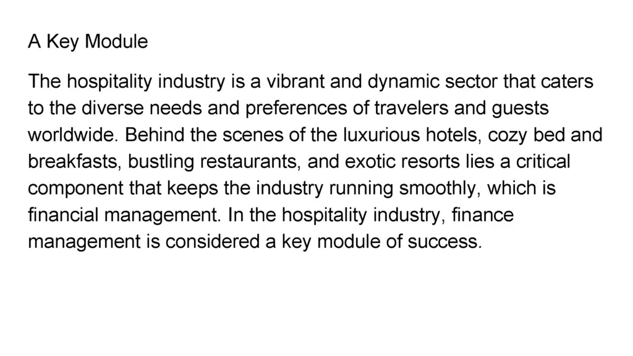 Financial Management in the Hospitality Industry