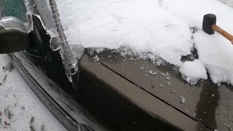 Freeing my Truck of thick ice from last night's storm using a rubber mallet. ASMR sounds!