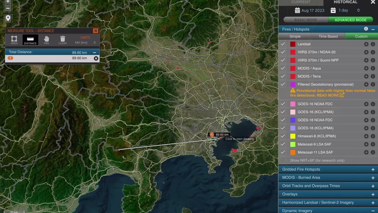 Mount Fuji hotspots and fires from 2023-07-24 ~ 08-23 monitored by NASA, 気象庁. 富士山噴火警戒。富士山北側山麓の気温が高い。
