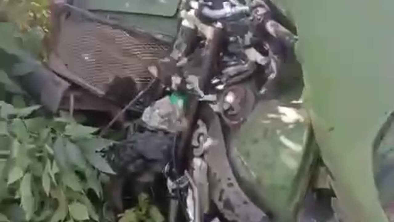 Russian Soldier on Motorcycle Crashes into Transport Whole Fleeing Drone