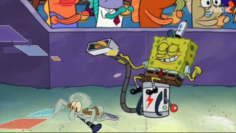 Squidward Is Playing With Tiles While SpongeBob Is Shooting Krabby Patties From A Vacuum Cleaner 🍔