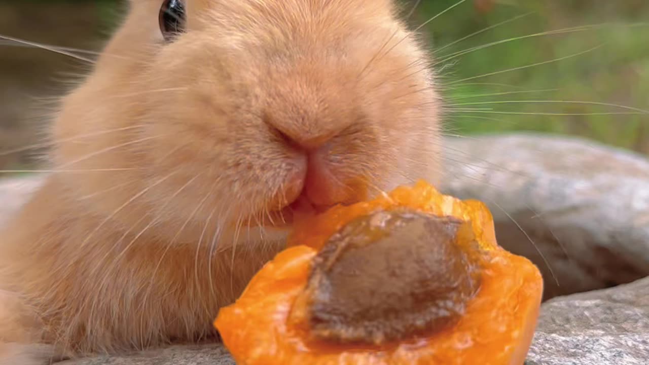 Fruity Fun: Watch an Adorable Rabbit Enjoying Fresh Fruits! 🐇🍎🍓