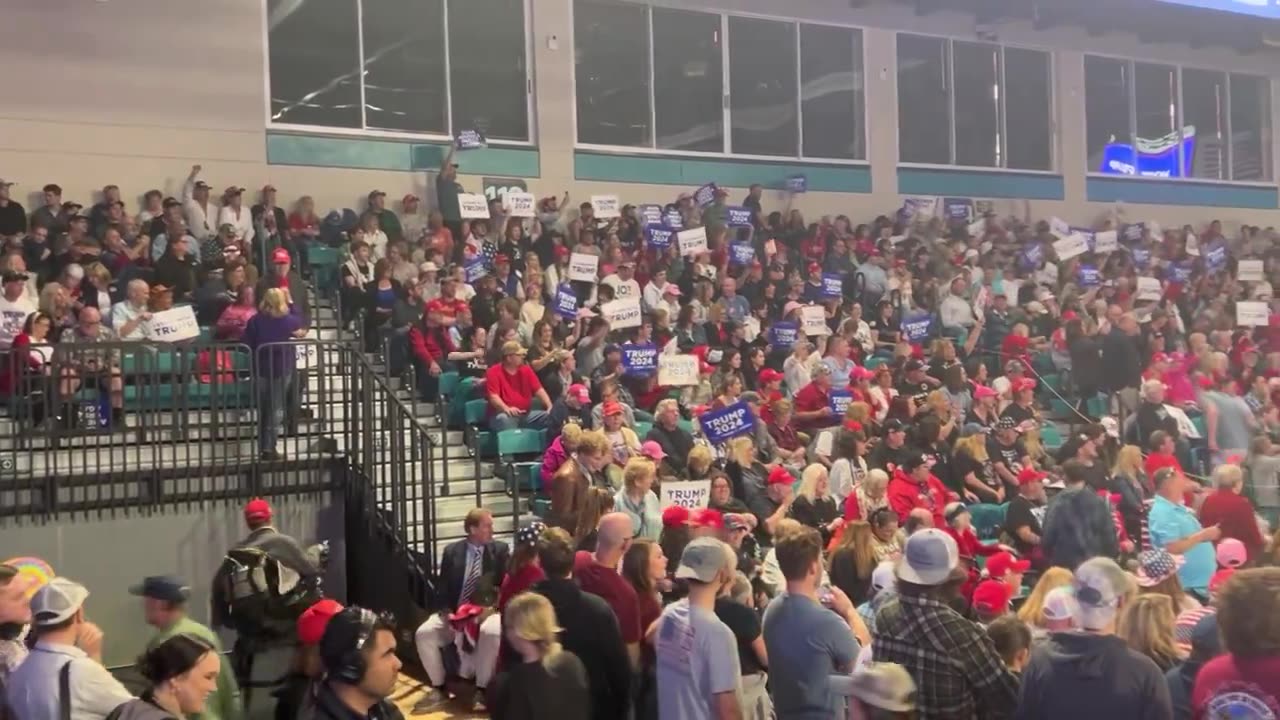 "USA" chants three hours before President Trump's expected speech