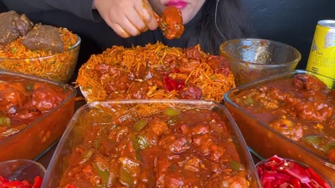 ASMR EATING SCHEZWAN NOODLES,SPICY MUTTON FRIEDRICE,CHILLI CHICKEN,CHICKENLOLLIPOP _FOOD VIDEOS_