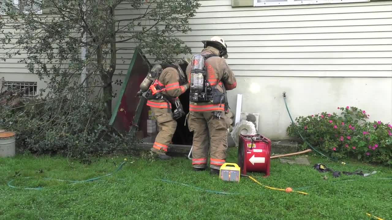 EARLY VIDEO_ Stretching in to a basement fire in North Catasauqua PA 09_13_17