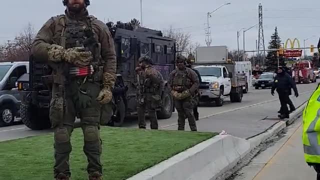 Standoff Ambassador Bridge Windsor Ontario Blockade