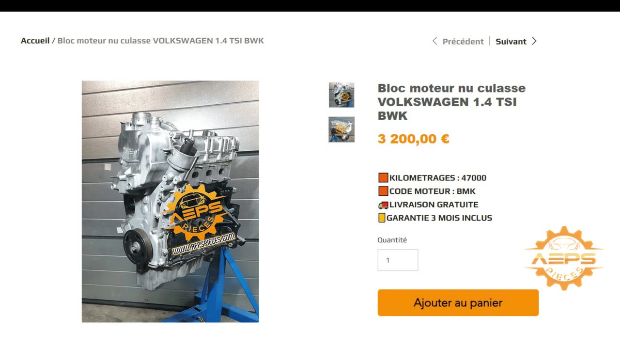 AEPSPIECES.COM - Bloc moteur nu culasse VOLKSWAGEN 1.4 TSI BWK