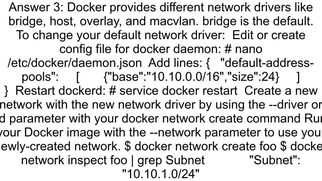 How to change dockers default network