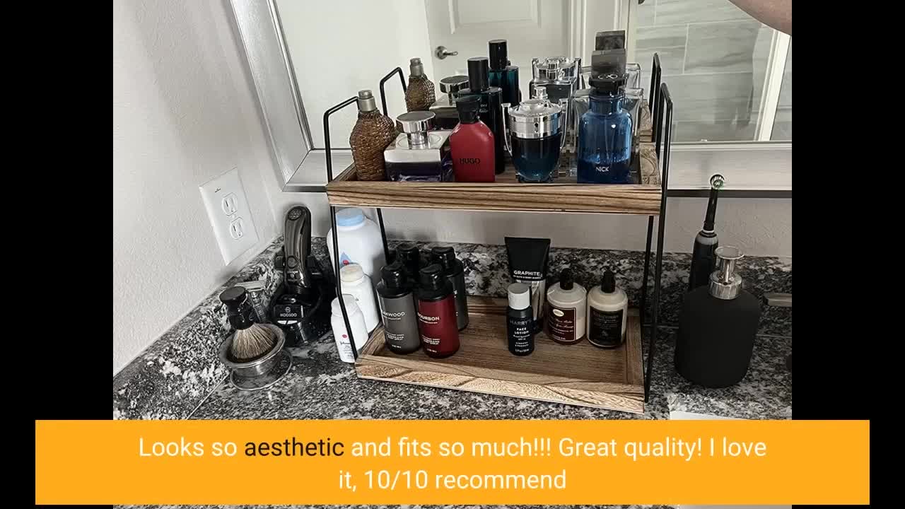 2-Tier Bathroom Counter Organizer Wood Bathroom Tray-Overview